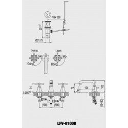 Vòi chậu 3 lỗ nóng lạnh Inax LFV-8100B