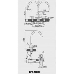 Vòi chậu 3 lỗ nóng lạnh Inax LFV-7000B