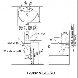 Chậu treo tường Inax L-288V ( EC/FC ) ( không bao gồm chân chậu )