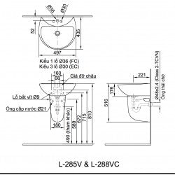 Chậu treo tường Inax L-285V ( EC/FC ) ( không bao gồm chân chậu )