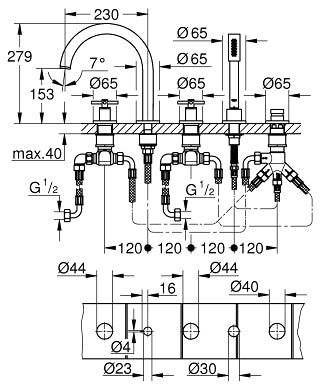 Vòi bồn tắm 5 lỗ Grohe Atrio 19923AL3