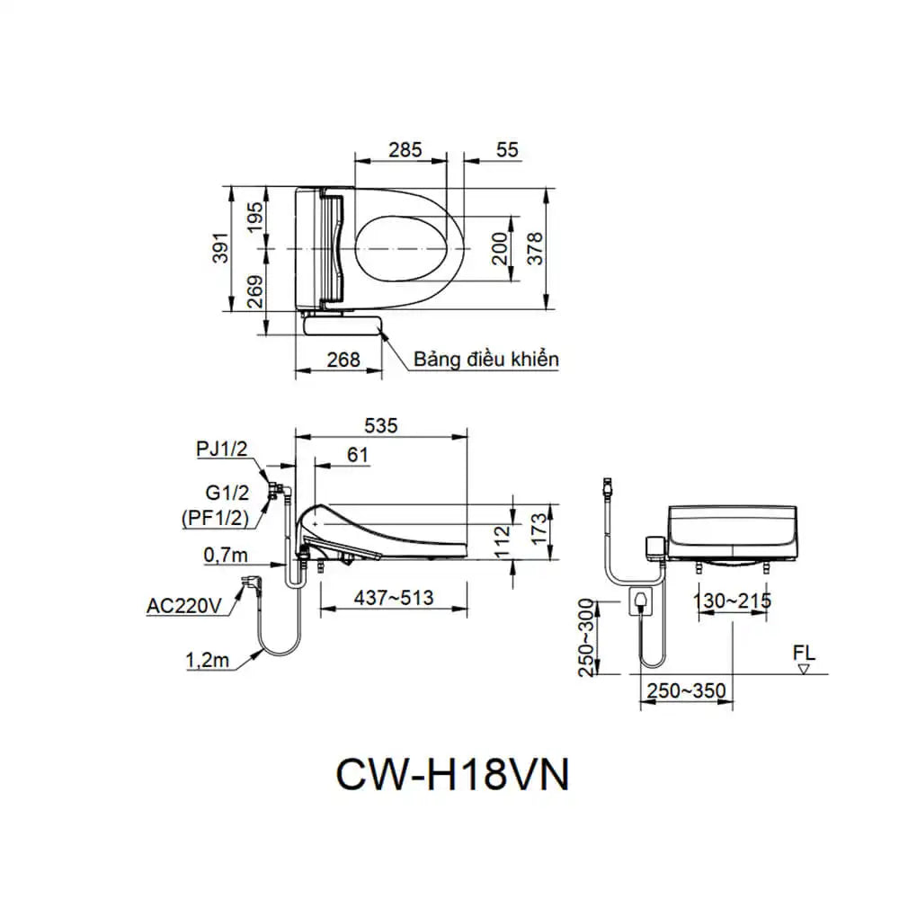 Bàn cầu hai khối + nắp rửa điện tử Inax C-514A+CW-H18VN