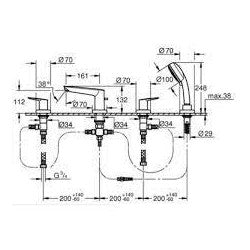 Vòi bồn tắm nằm 4 lỗ Grohe BauEdge 2512010A
