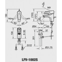 Vòi chậu nóng lạnh Inax LFV-1002S