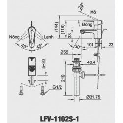 Vòi chậu nóng lạnh Inax LFV-1102S-1