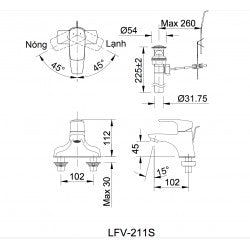 Vòi chậu 3 lỗ nóng lạnh Inax LFV-211S