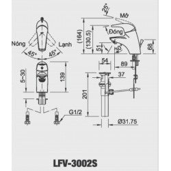 Vòi chậu nóng lạnh Inax LFV-3002S