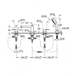 Vòi xả bồn tắm 4 lỗ Grohe 2511900A (Chưa bao gồm củ âm)