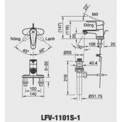 Vòi chậu 3 lỗ nóng lạnh Inax LFV-1101SP-1 ( Đã bao gồm ống thải )