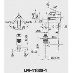 Vòi chậu nóng lạnh Inax LFV-1102SP-1 ( Đã bao gồm ống thải )