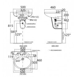 Chậu treo tường 3 lỗ American Standard VF-0969.3H (Chưa bao gồm chân treo)